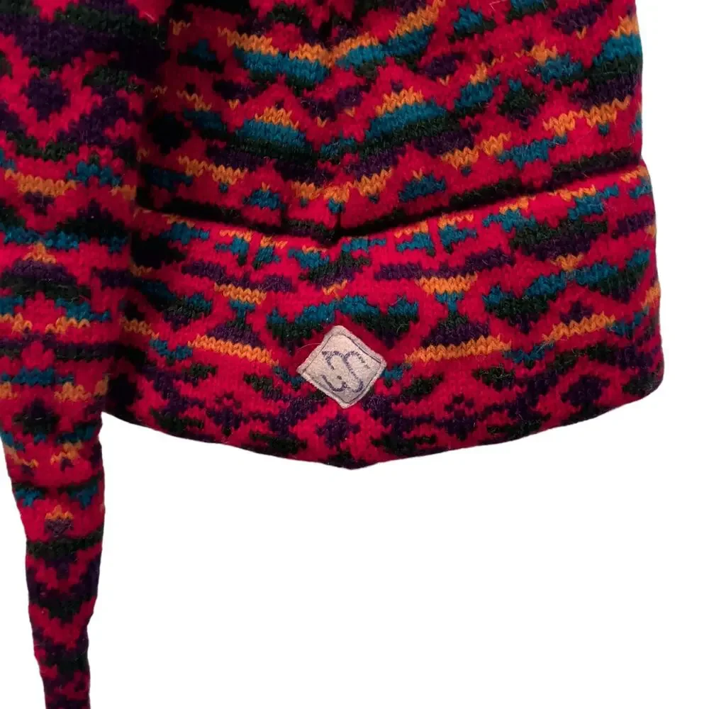 Vtg 80s 90s Merkley Handmade Red Super Long Wool Stocking Cap Hat Elf Aztec